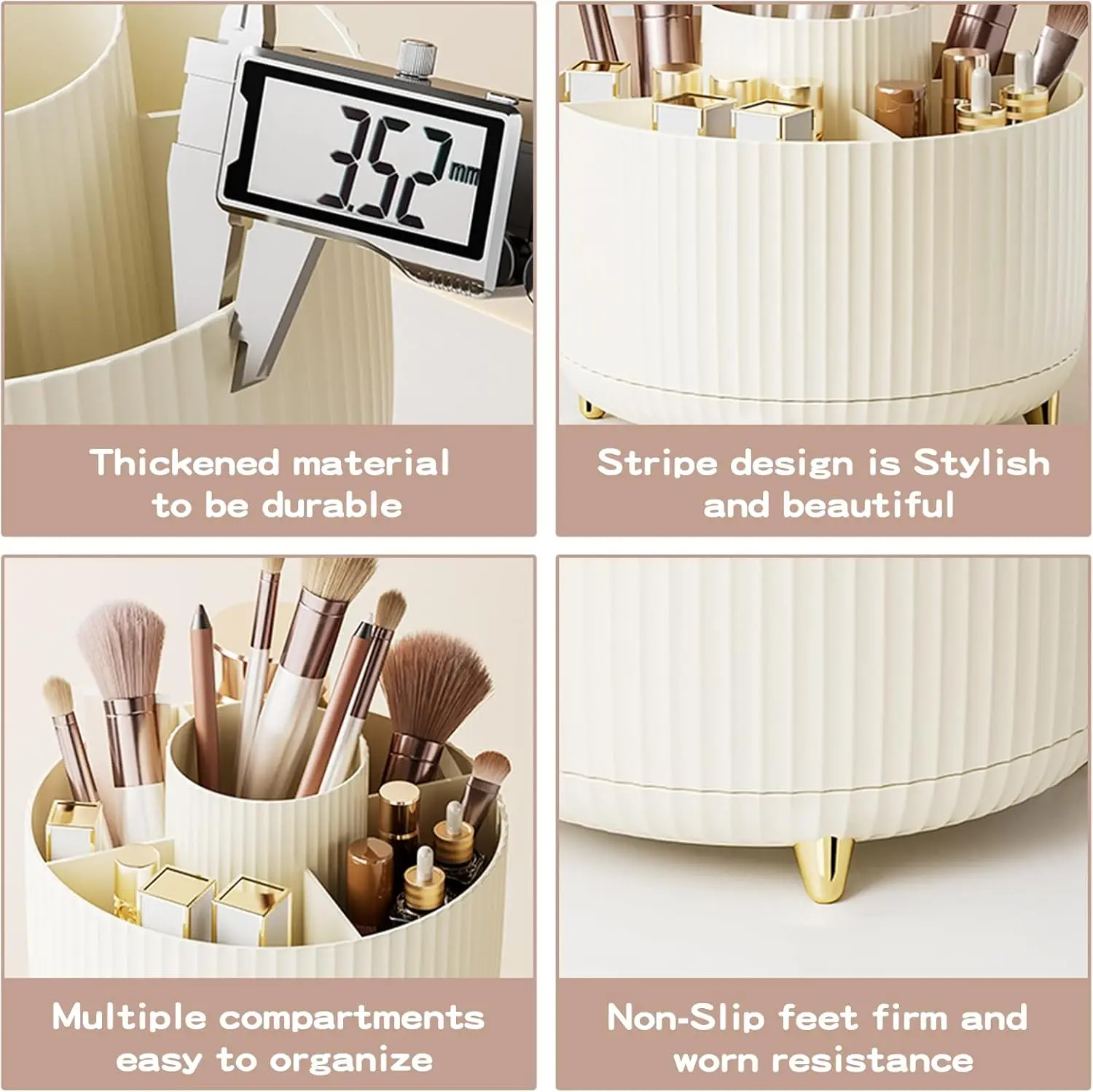 Makeup Brush Organizer 360° Rotating Cosmetic Organizer 5 Slot Makeup Brushes Cup Bathroom Vanity Desktop Storage Holder 3