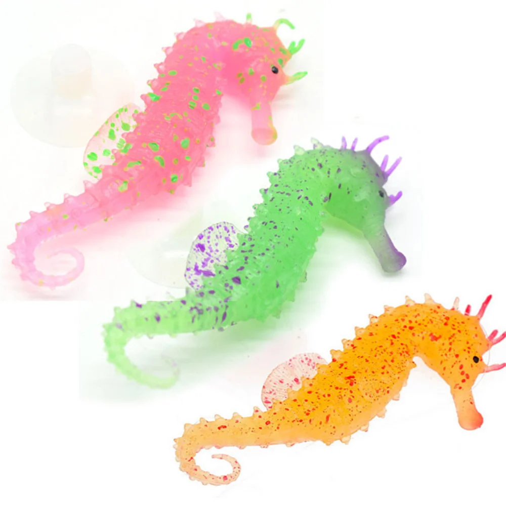Artificial Hippocampus Silicone Night Luminous Landscaping Underwater Decorate Glow In Dark Aquarium Decoration Sea Horse 1pcs fish tank ornaments fish tank decorations aquarium ornaments mini landscape ornaments