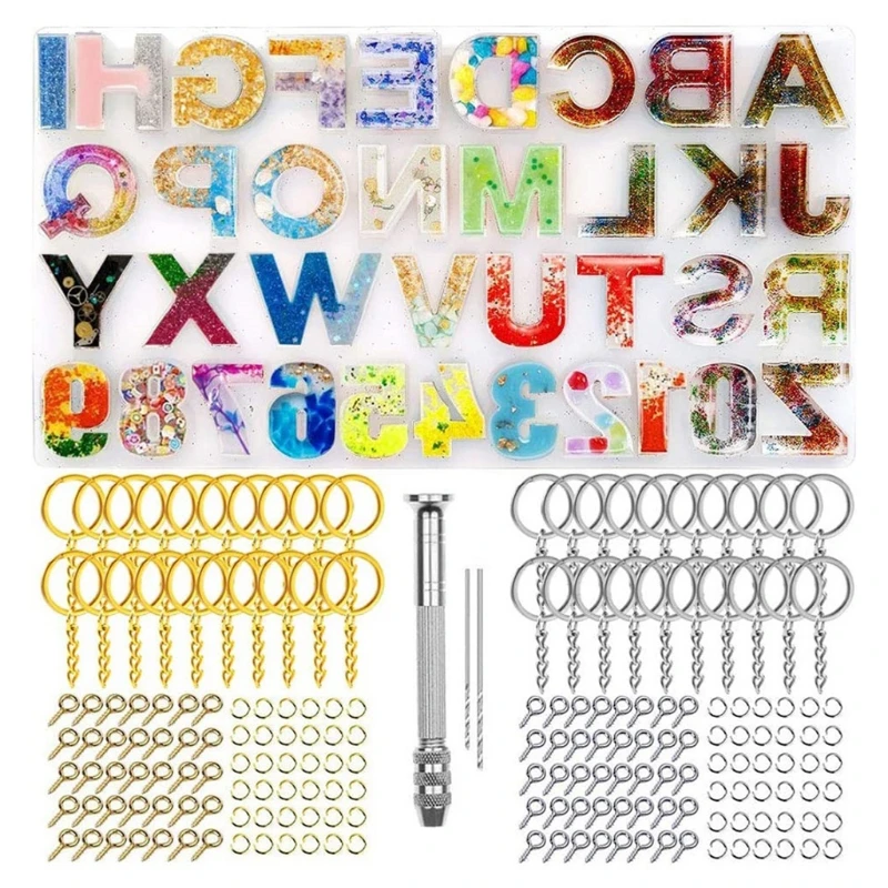 

Y4QE 244 Pcs/Set Keychain Making Molds Tools Set Backward Letter Number Mirror Silicone Mold DIY Craft Pendants Making Set