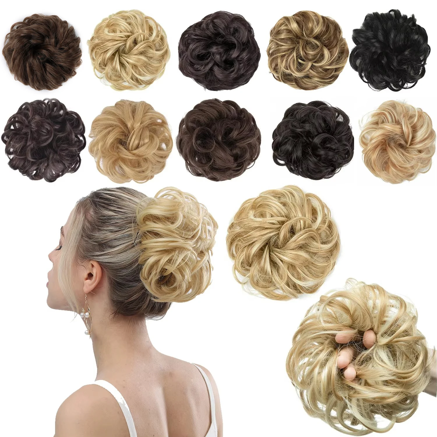 6 Inch Synthetic Hair Bun Extensions Messy Curly Elastic Hair Scrunchies Hairpieces Chignon Donut Updo Hair Pieces for Women