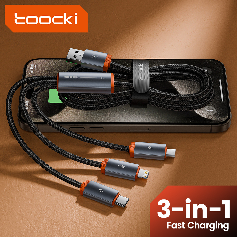 Toocki 3 in 1 USB Type C Cable For iPhone 15 16 Xiaomi 12 13 15 Samsung S23 Multi Port 2.4A USB Lighting Cord For IP 14 13 12