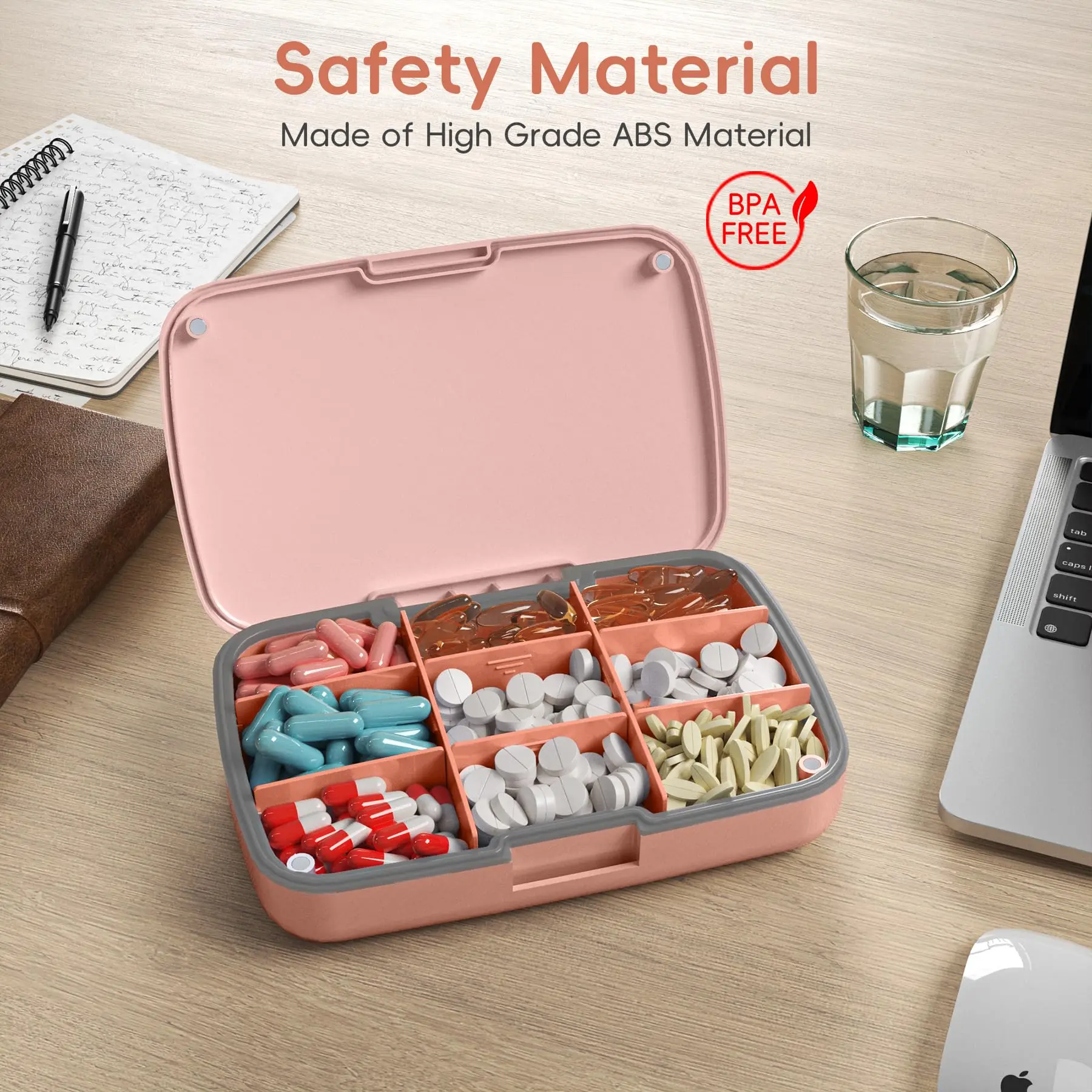 New Magnetic Absorption Box with Lid 9-compartment Sealed Storage Box Large Capacity Portable and Detachable Medicine Box