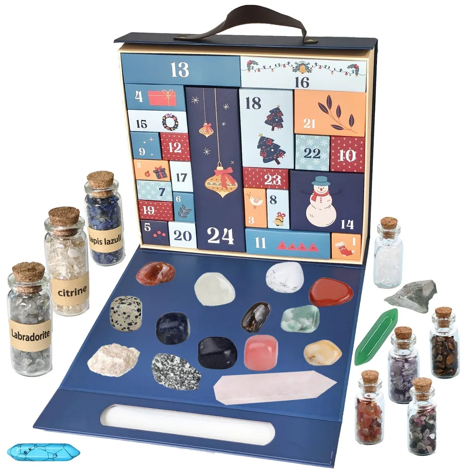 Calendario Adviento Minerales 24 Días | 350 G De Piedras Preciosas Naturales | Para Coleccionistas Y Decoración Navideña
