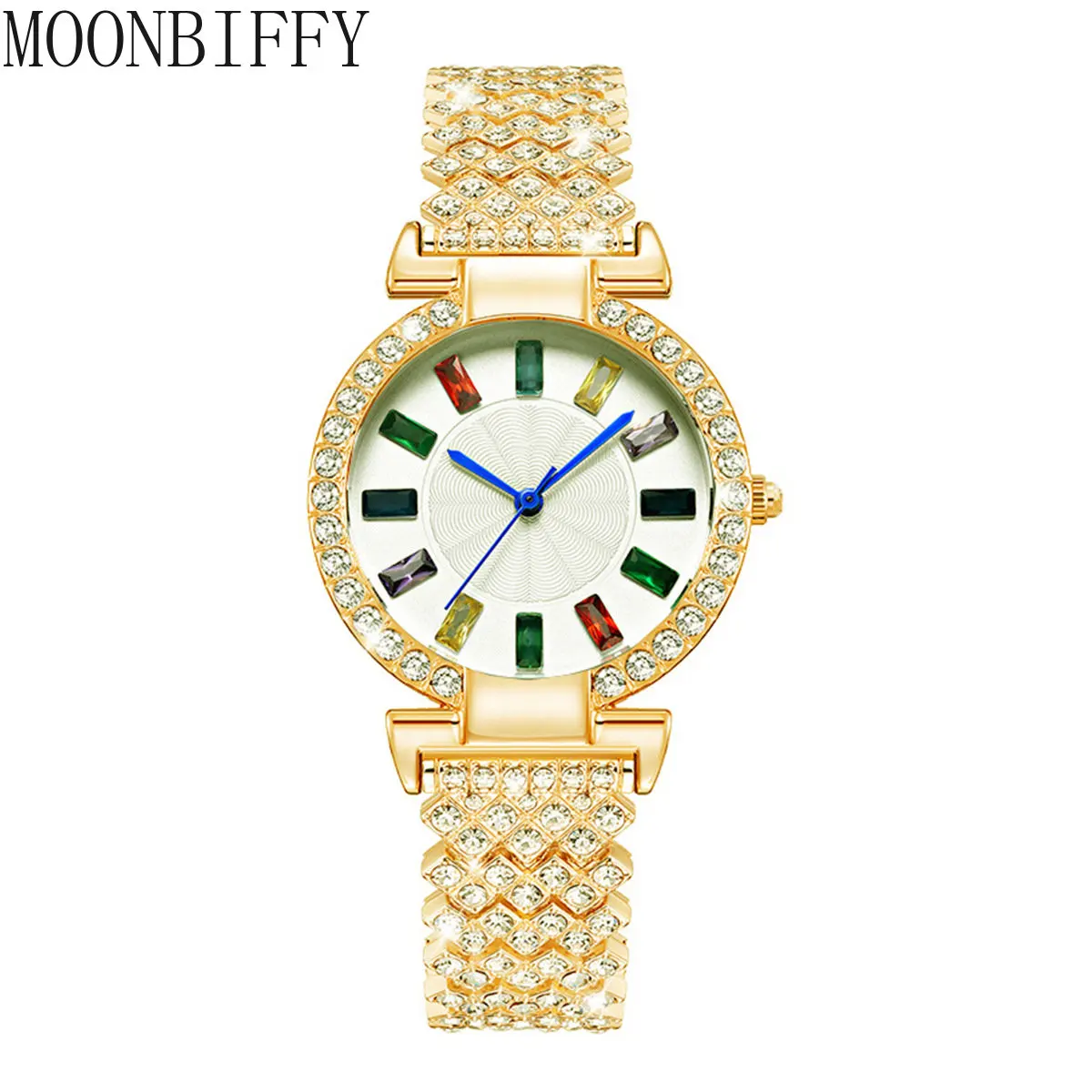 

Full Diamond Waterproof Ladies Watch Silver Luxury Quartz Watch Colorful Crystal Dial Ladies Dreses Wristwatches Reloj Mujer