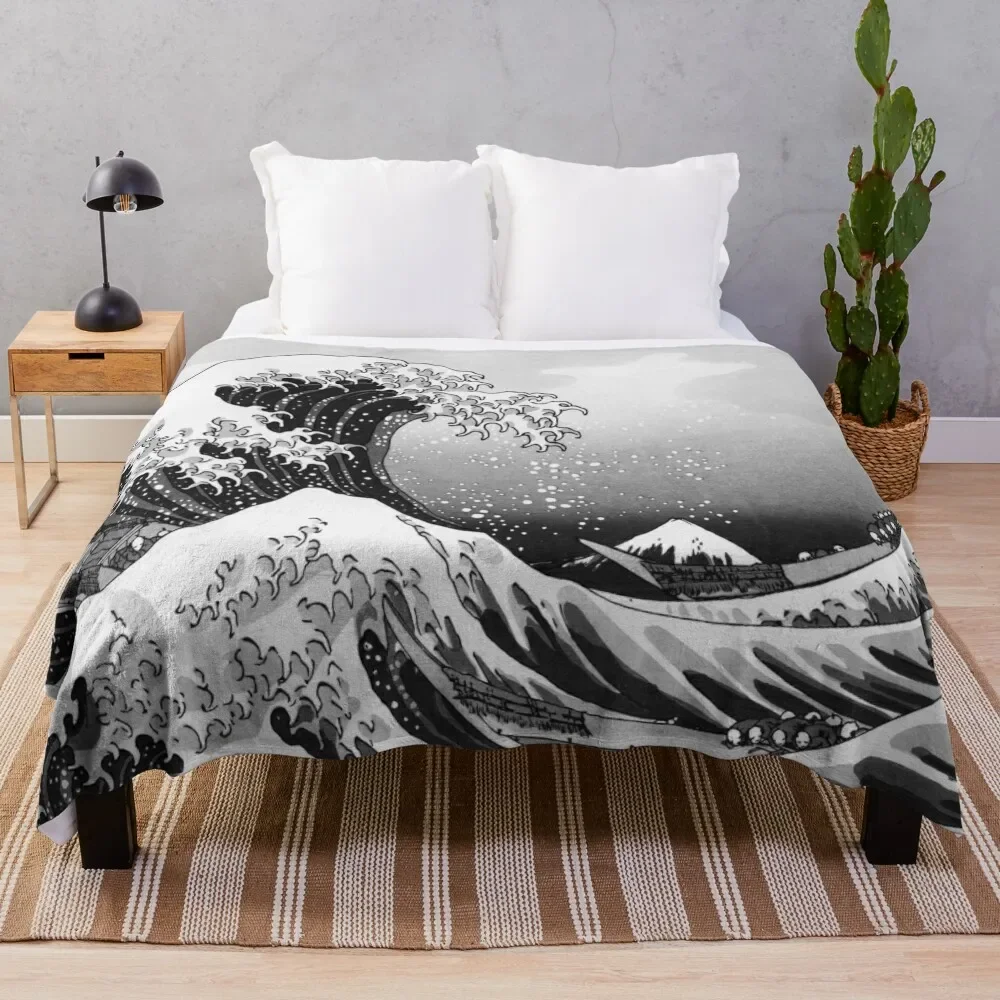 

Great Wave: Monochrome Throw Blanket Tourist Cute Blankets