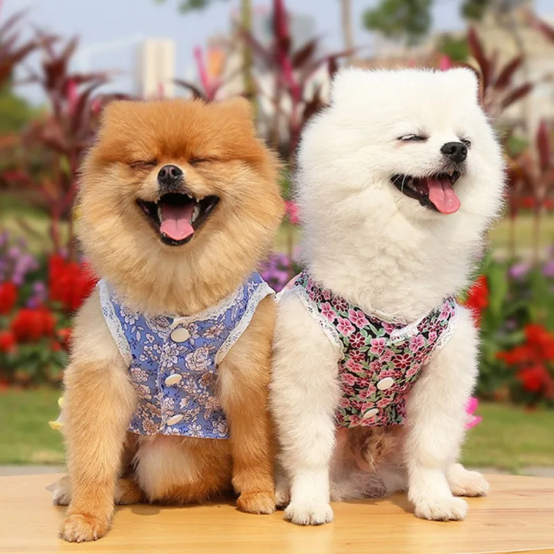 Summer Floral Dress Dog Pet Clothing Suspender Skirt for Dogs Clothes Cat Small Print Cute Mesh dog clothes