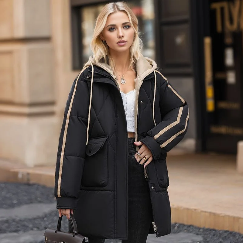 

2023 new winter thickened version contrasting color hooded loose large size down cotton coat trendy cotton coat jacket