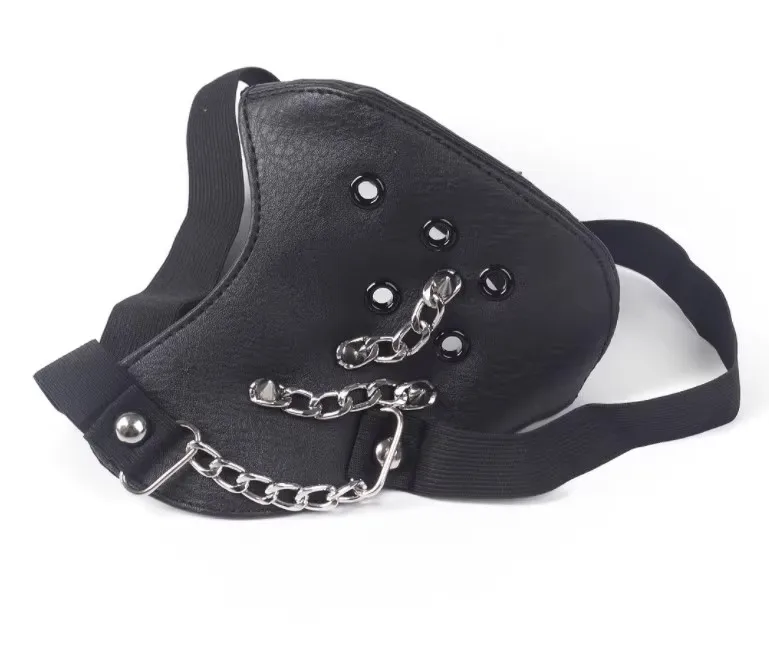 Men Women's Hollow Out PU Leather Chain Punk Rock Mask Lady's Breathable Party Cosplay Halloween Mouth-muffle R1947