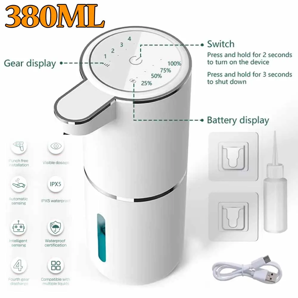 Foam Soap Dispenser Touchless Automatic Soap Dispenser 380ml Sensor IPX5 Waterproof for Bathroom Kitchen