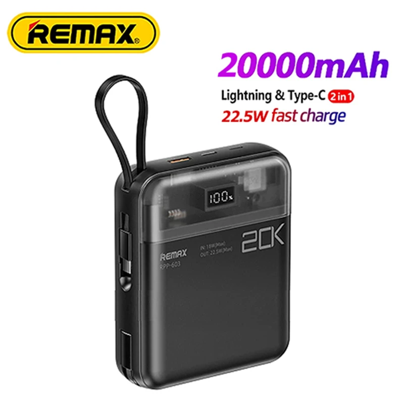 Remax 20000mAh 10000mAh PD22.5W Powerbank With Type C Cable for Phone Xiaomi Huawei  Portable External Battery Fast Charger