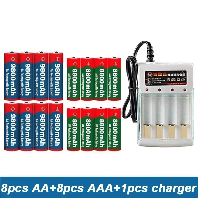 AA AAA Battery Rechargeable Battery 1.5V AA9800MAH+AAAA8800MAH+charger for Screwdriver 100% Original battery charger power tool battery rechargeable lithium batteries rechargeable nickel zinc batteries rechargeable nickel metal hydride batteries