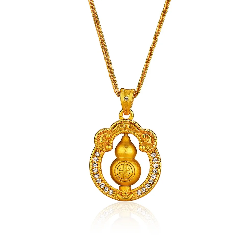 New Chinese 9999 24K real gold gourd rotating pendant necklace female fashion smart gourd clavicle chain to send girlfriend