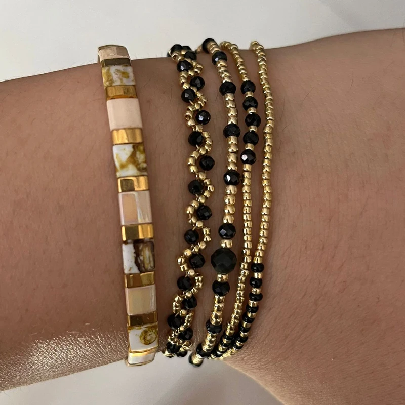 KELITCH Bracciali Elasticizzati Fatti A Mano – Perline Tila Miyuki Multicolore, Regolabili, Confezione Regalo