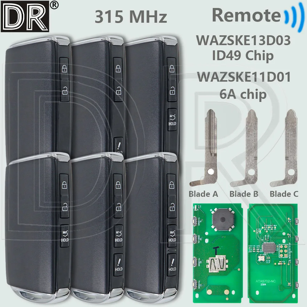 DR WAZSKE11D01 WAZSKE13D03 315MHz 6A/ID49 ชิปรีโมทกุญแจรถสําหรับ MAZDA 3 6 MX-5 MIATA CX-9 CX-3 CX-4 CX-5 CX-3 CX50 CX90 Axela