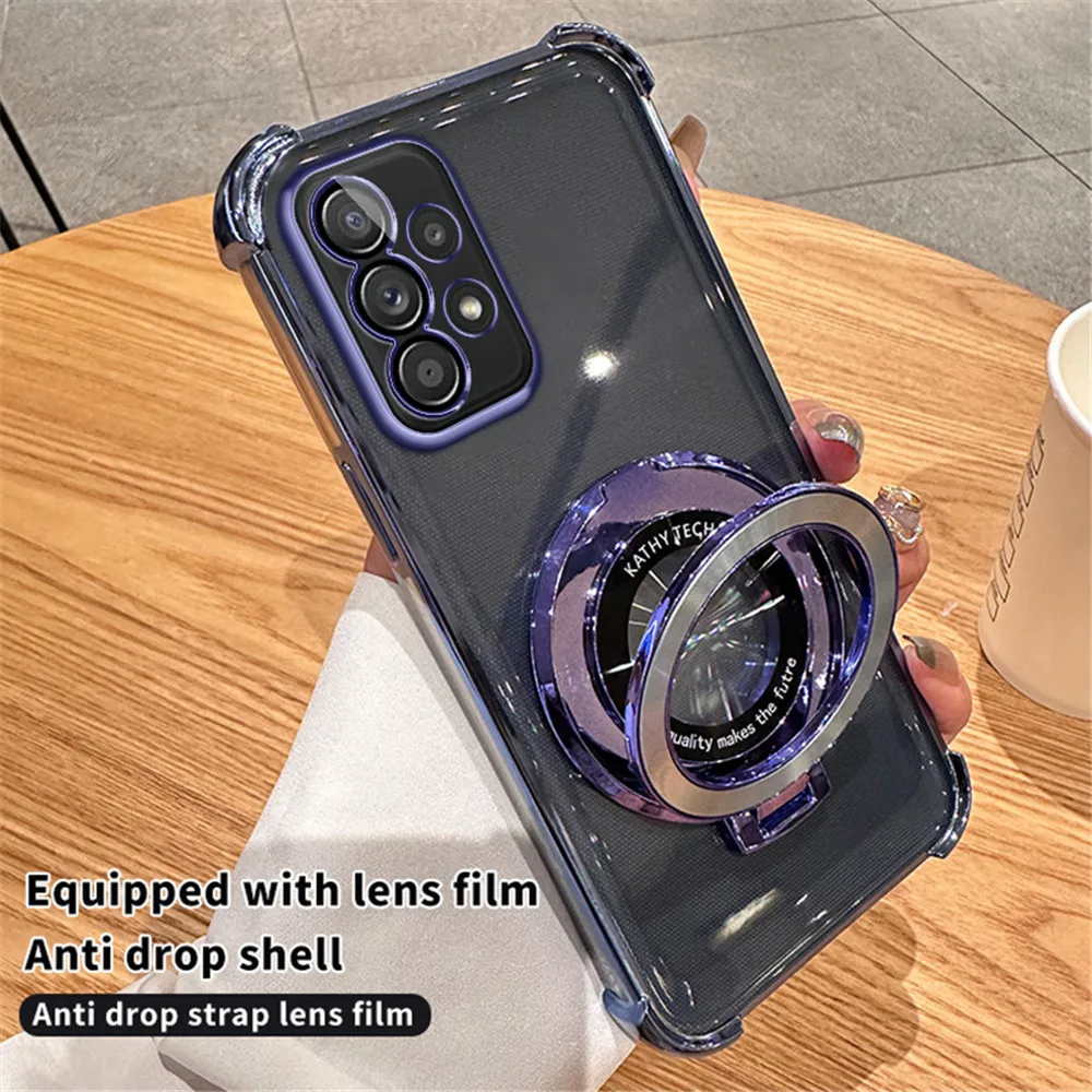 Transparent Magnetic Bracket Shockproof Phone Case with Plating Design