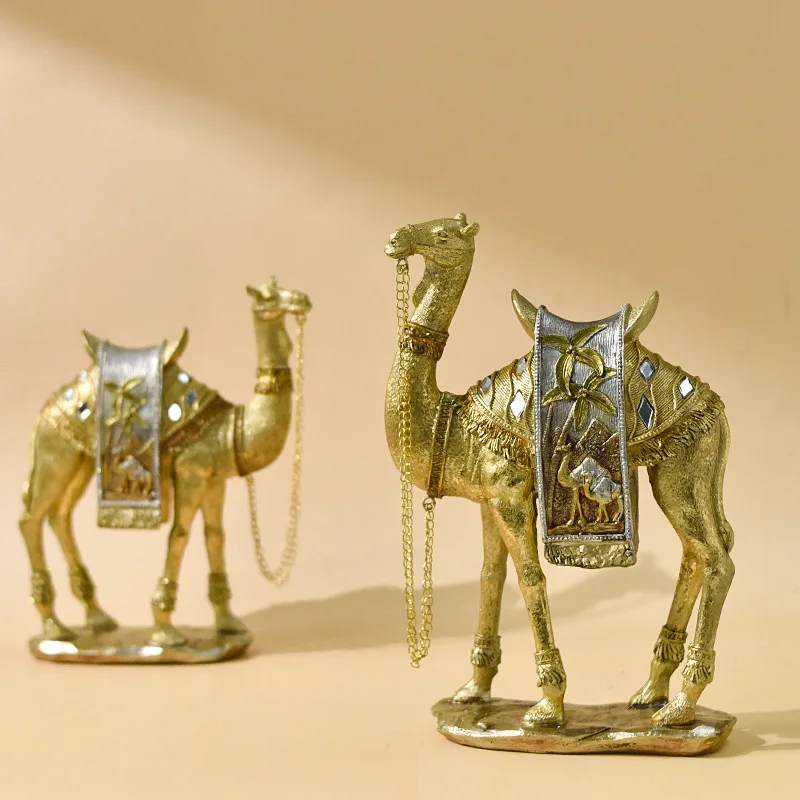 Роскошные фигурки в виде золотистых верблюд, настольное украшение, миниатюрные животные, украшения для дома, гостиной, декоративные поделки