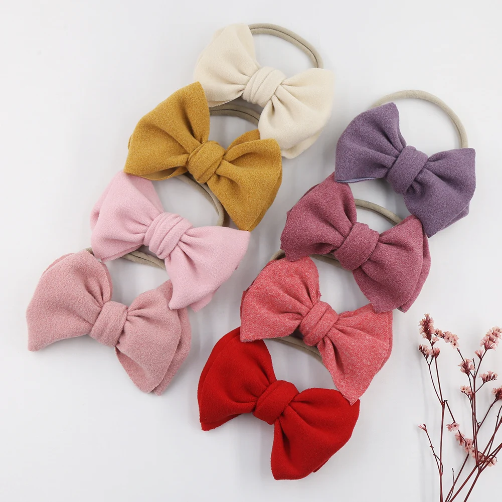 5 개/몫 솔리드 보우 머리띠 가짜 스웨이드 폴리 에스터 와플 탄성 나일론 헤어 밴드 패션 소년 소녀 Headwraps