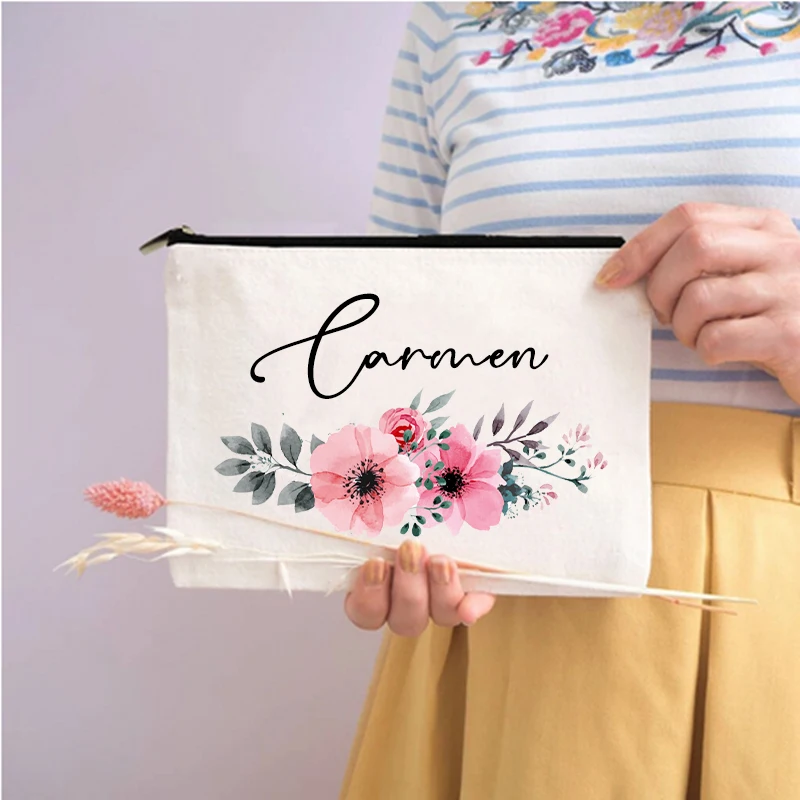 

Personalized Flower Custom Name Makeup Bags Women Neceser Toiletry Organizer Travel Zipper Cosmetic Pouch Mujer Bolsa Best Gift
