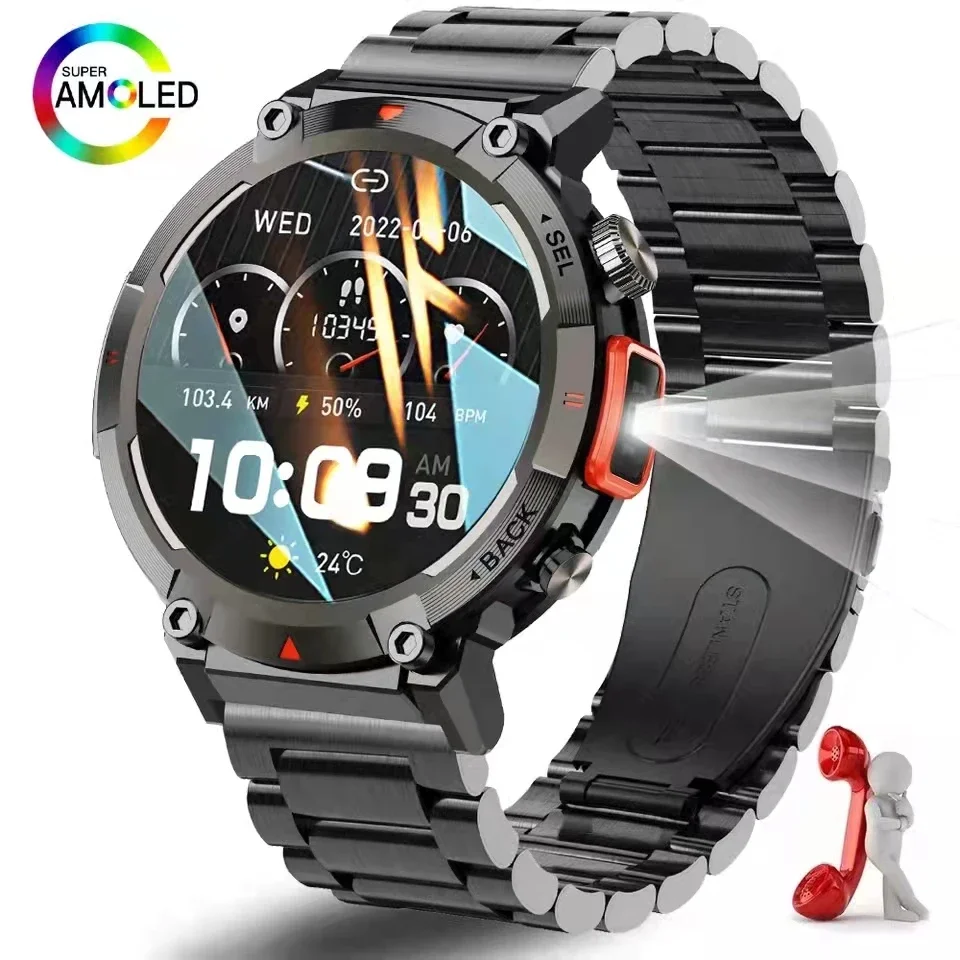 

2024 New Smart Watch 1.45 Inch 360*360 Pixel 300mAh Smartwatch Men Bluetooth Call BT5.0 with Flashlight Remote Camera Magnetic