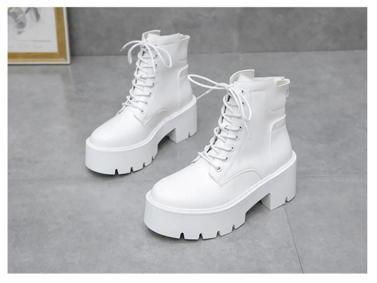 Women's Ankle Boots Lace Up Square Toe Ladies Boots Thick Bottom Non-slip High Heels Female Shoes Winter Footwear Boots Large