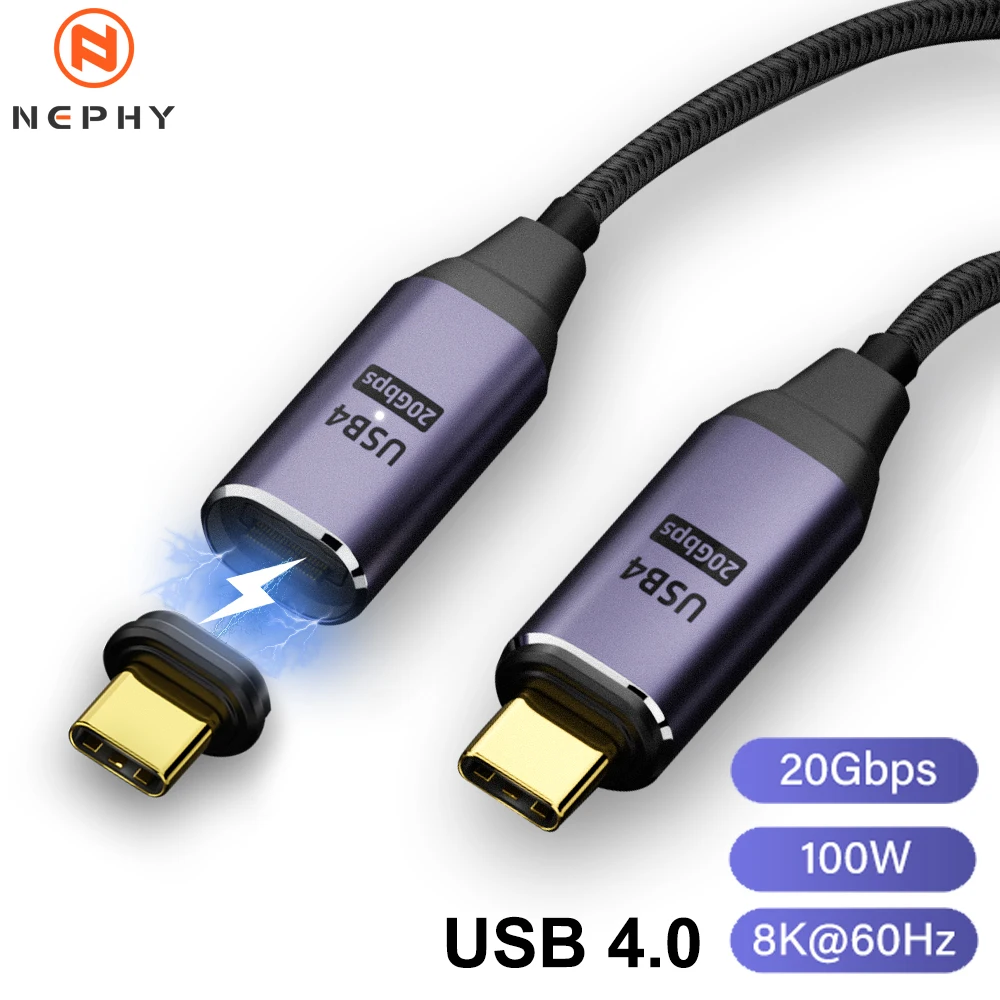 Enhanced Magnetic USB-C Cable with 100W Fast Charging and 8K Support