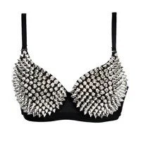 Rivets argentés Punk Rave Bralette Lingerie gothique soutien-gorge haut Sexy Push Up brassière discothèque fête Bar mode soutiens-gorge chauds pour les femmes 2