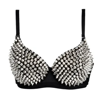 Rivetti argento Punk Rave Bralette Lingerie Reggiseno gotico Top Reggiseno push up sexy Nightclub Party Bar Reggiseni caldi di moda per le donne 1
