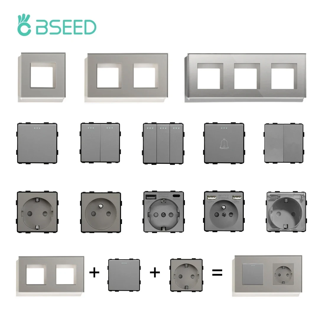 BSEED Customizable Glass Panel Socket with USB and Switch Functions