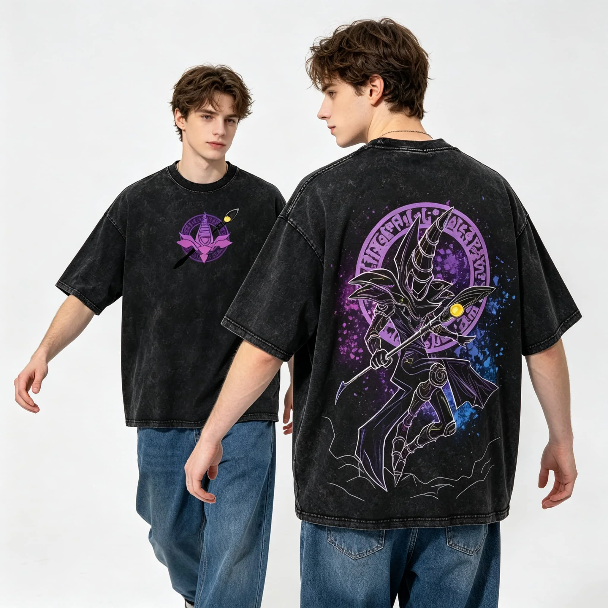 Vintage Yu Gi Oh Dark Magician Anime Casual Street Wear Damen T-Shirt Unisex Tee Top Herren Baumwolle Kurzarm Washed T-Shirt