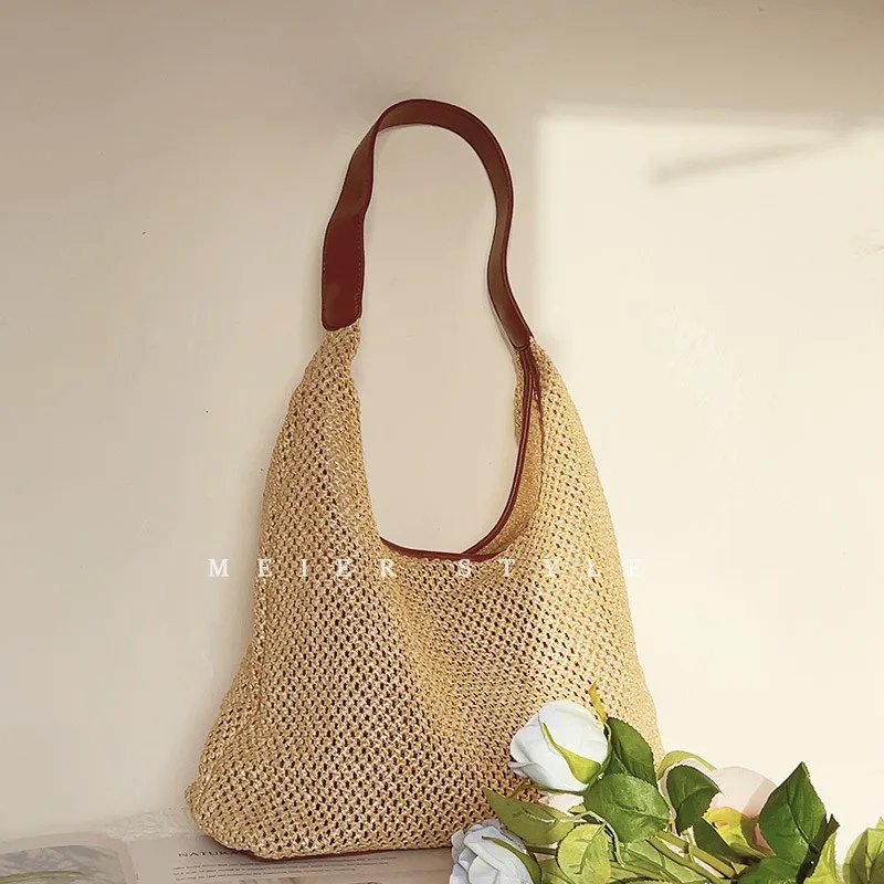 цена Retro Woven Tote Bag, Straw Woven Bag, Large Capacity Underarm Bag, Shoulder Bag, Luxury Handbags, Purses and Handbags