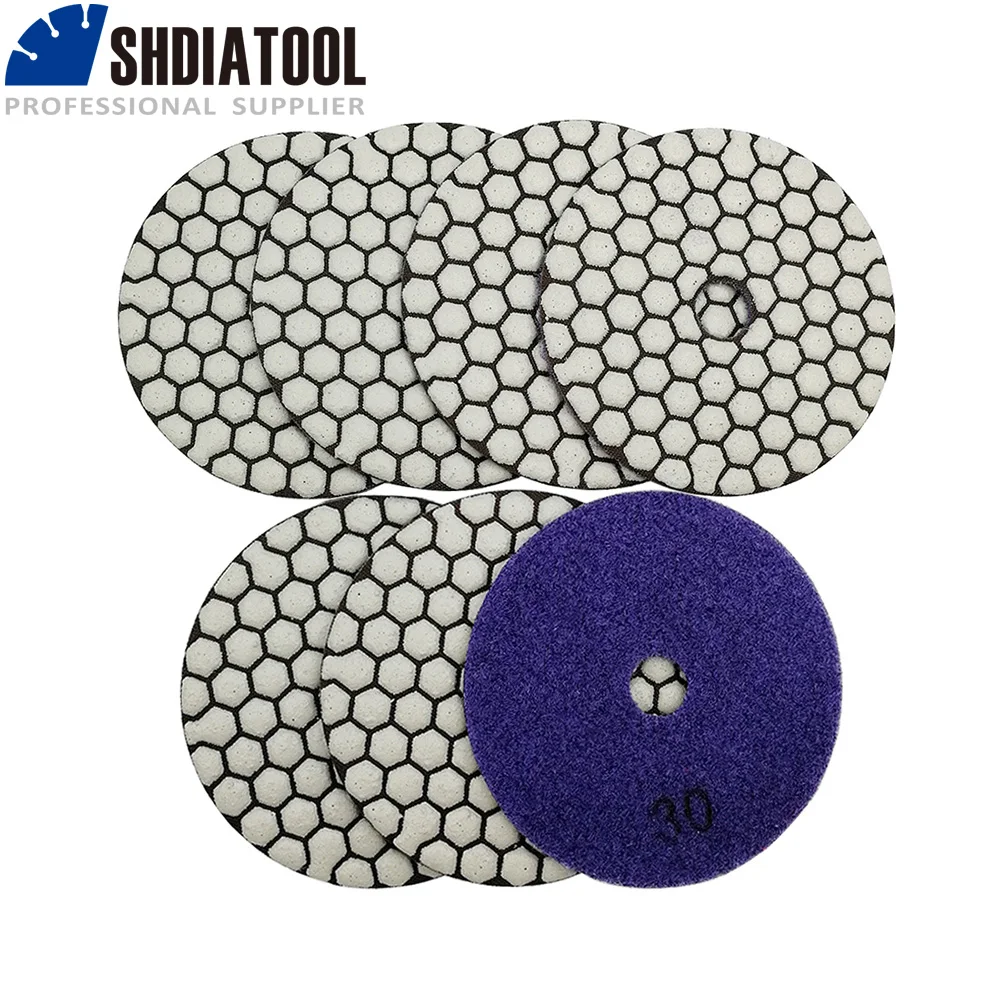 SHDIATOOL 7pcs  Diameter 4inch/100mm #30 Diamond Resin Bond Dry Polishing Pads For Granite Marble Ceramic Sanding Disc