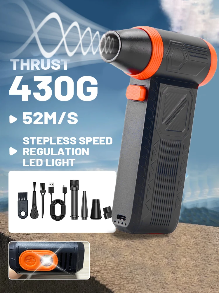 150000RPM Powerful Air Blower Wind Speed 52m/s Wireless Turbo Fan Jet Brushless Turbo Jet Blower Blowing Force 430g Air Blow Gun