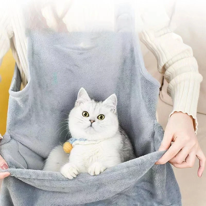 

Теплый фартук для кошки, хлопковый нагрудник, серый удобный хлопковый нагрудник без рукавов с карманом на талии для кошки, новинка 2024, зимняя одежда для домашних животных, фартук для кошки