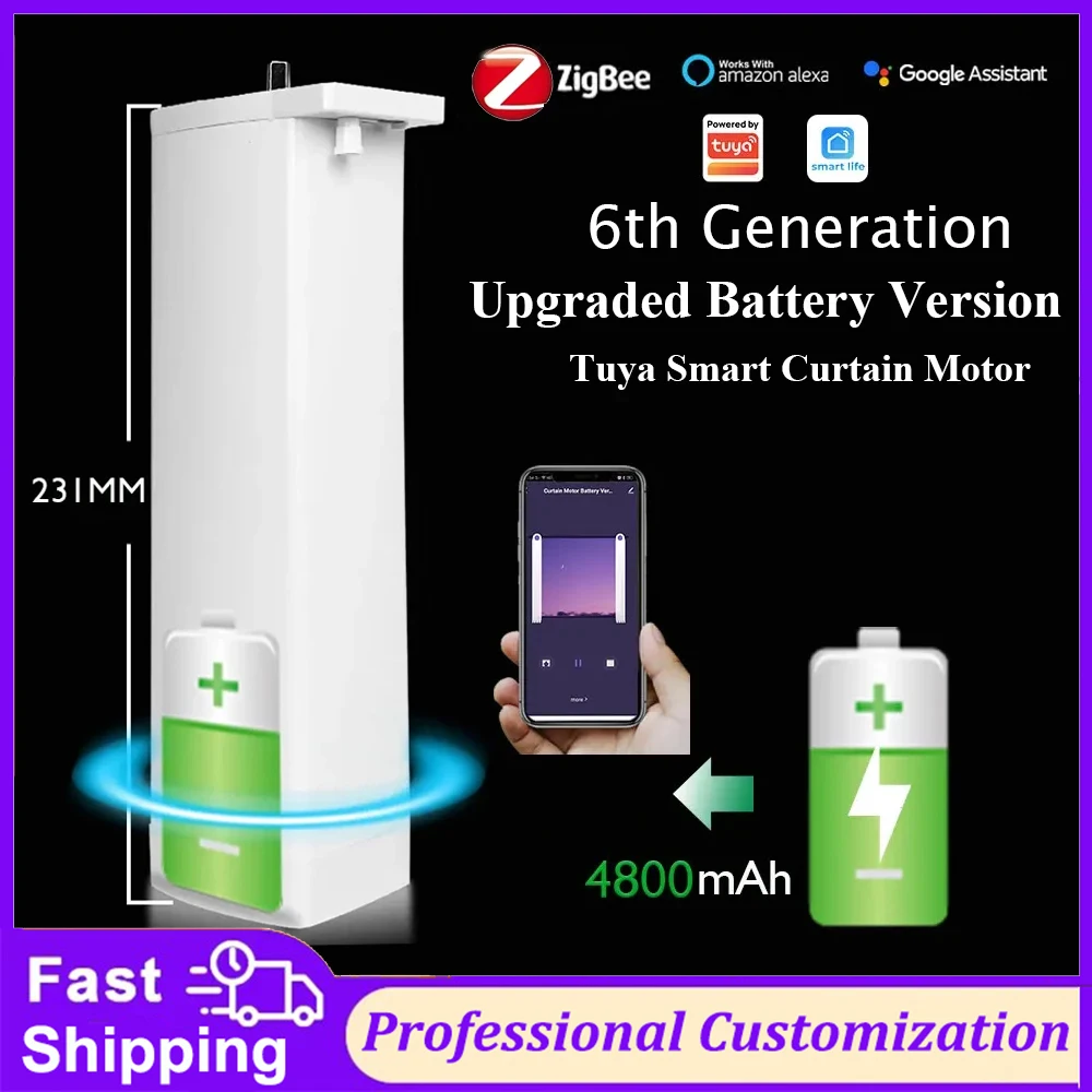 มอเตอร์ม่านไฟฟ้า Tuya แบบใช้แบตเตอรี่ ควบคุมผ่านรีโมท ZigBee รองรับการใช้งานกับแอป Smartlife, Alexa และ Google Home 1