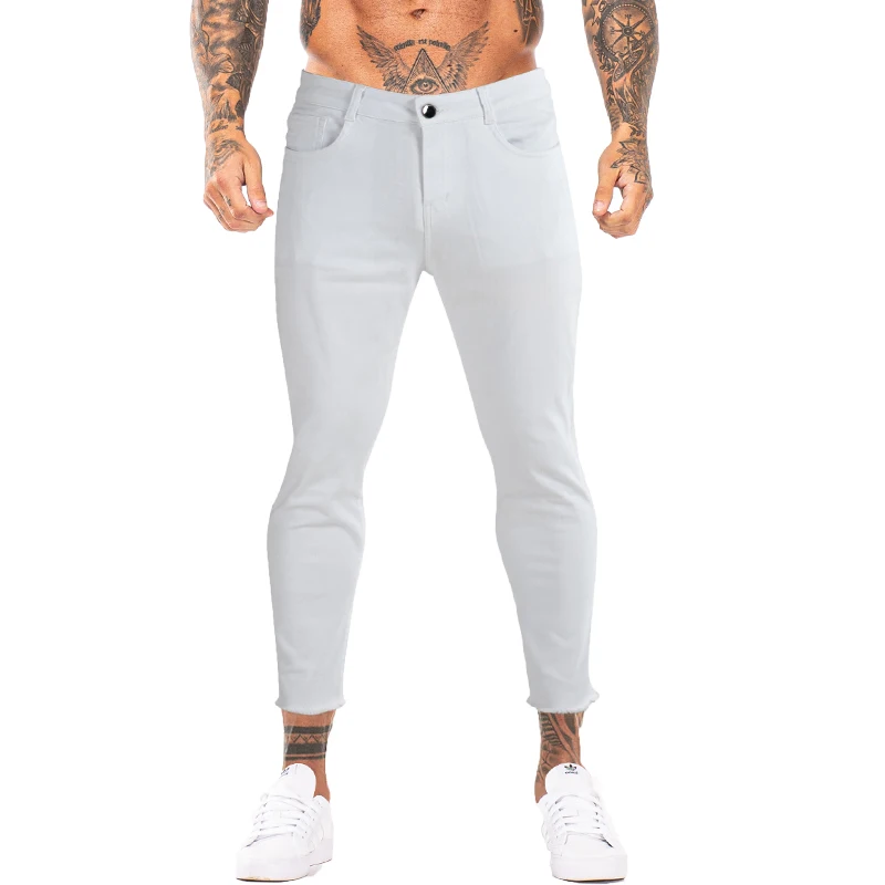 GINGTTO Jeans for Men Summer Style Ankle Length Light Blue Skinny Fit  Stretchy Wiast Male Denim Pants Fashion New Arrivals 2022