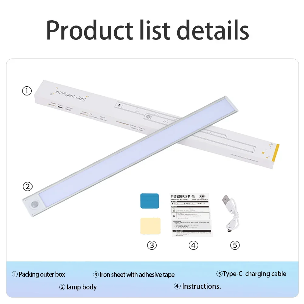 LED Night Light 20/30/40/60CM Motion Sensor Wireless USB Cabinet Night Light Wardrobe Lamp For Kitchen Cabinet Bedroom Wardrobe 6