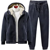 Sweat-shirt à capuche + pantalon 2 pièces ensembles hommes ensemble sport costume polaire épaissi vêtements de sport décontracté hommes survêtement hiver mâle survêtement 1