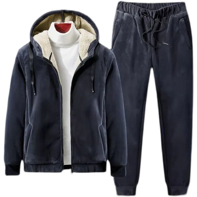 Sweat-shirt à capuche + pantalon 2 pièces ensembles hommes ensemble sport costume polaire épaissi vêtements de sport décontracté hommes survêtement hiver mâle survêtement 1