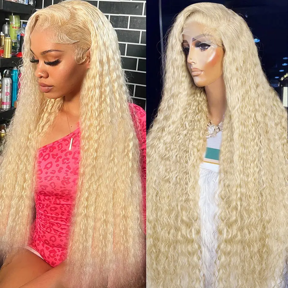 

613 Honey Blonde Deep Wave Lace Frontal Wig Brazilian Pre Plucked 13x4 13x6 Blonde HD Transparent Lace Front Human Hair Wig