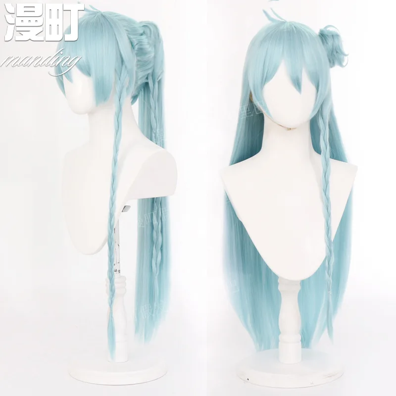 

ES Ensemble Stars Wig Hibiki Wataru Cosplay Ponytail Bun Light Blue Long Straight Braids Amazing Fine Kawaii Synthetic Hair