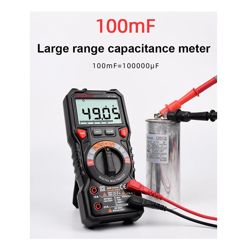 MAYILON-HT118A 디지털 멀티미터 자동 범위 NCV Hz Ture RMS AC/DC, 6000 카운트 고정밀 멀티미터 테스터