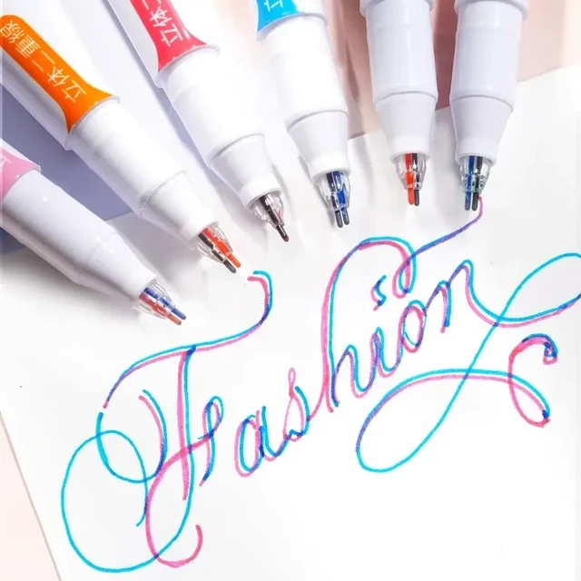6pcs 2 Lines Colored Marker Pens 0.5mm Gel Pens Pigment Liner Highlighter  DIY Drawing Painting Graffiti Pen Kawaii Stationery - AliExpress