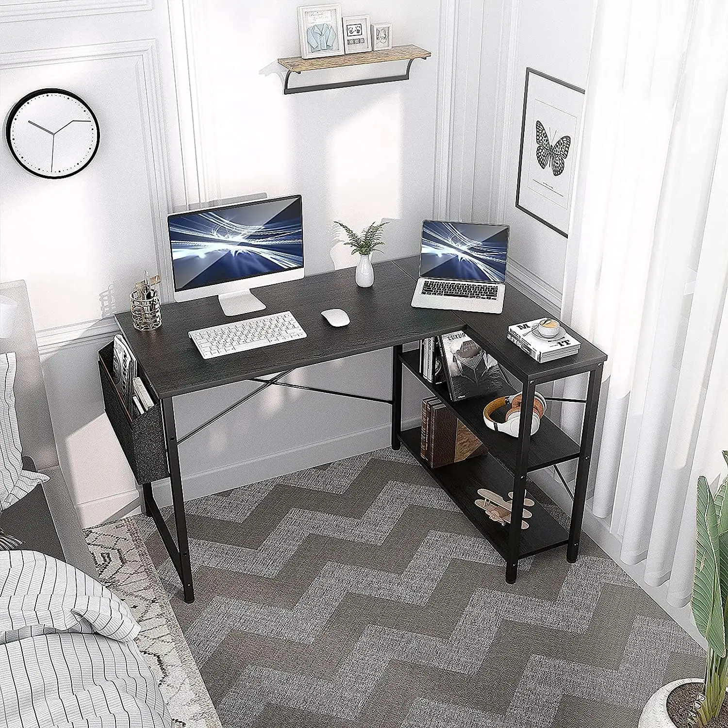 مكتب Lucas+Aiden زاوية شكل L مع أرفف