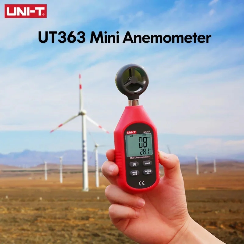 UNI-T 휴대용 디지털 풍속계, UT363BT 풍속 측정 온도 테스터, LCD 디스플레이, 공기 흐름 풍속 계량기