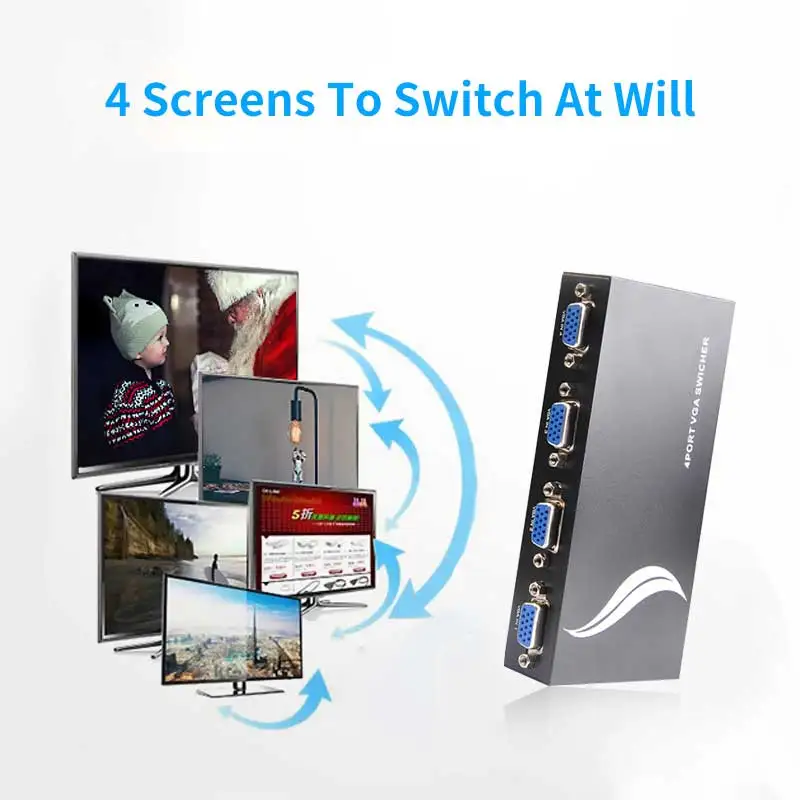 4X1 VGA Switch Splitter VGA Cable Adapter 2K HD Video Display 4 in 1 Out Port Hub for Laptop Projector PS4 TV Monitor Switch vga cable adapter vga cable vga kvm switch vga extender splitter