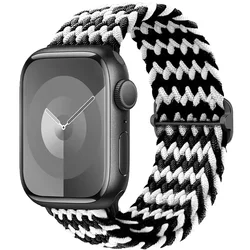 Braided Elastic Nylon Solo Loop Watch Band - Versatile Size Options Bracelet Strap - 38 - 40 - 41 - S10 42mm (20 W - black white)