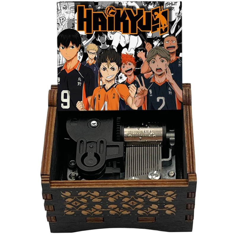 Anime Haikyuu Imagination Black Wood Music Box Team Lucky Mascot Gift New Year's Gift For Boy Room Decoration Ornaments 3