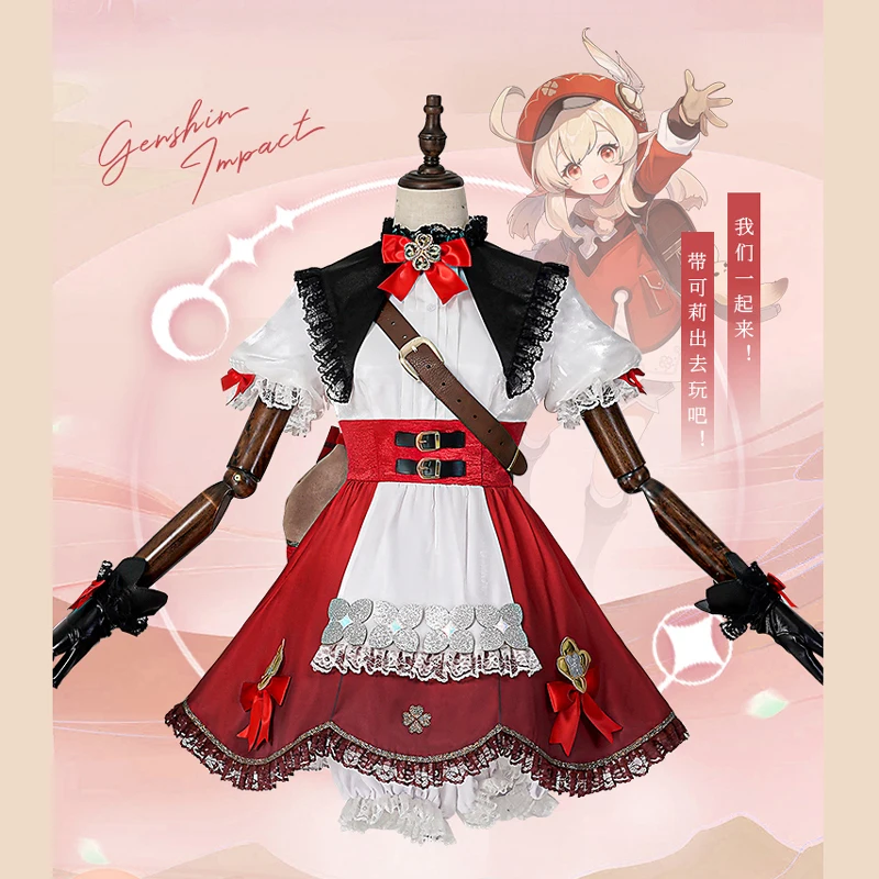 

Game Genshin Impact Klee Cosplay Cute Red Witch Lolita Anime Costume Female Outfit K