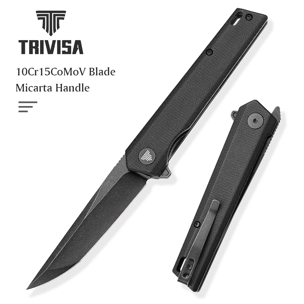 

TRIVISA Folding Knife for Men，Japanese Style EDC Tactical Pocket Knives with Clip，10Cr15CoMoV Steel Tanto Blade& Micarta Handle