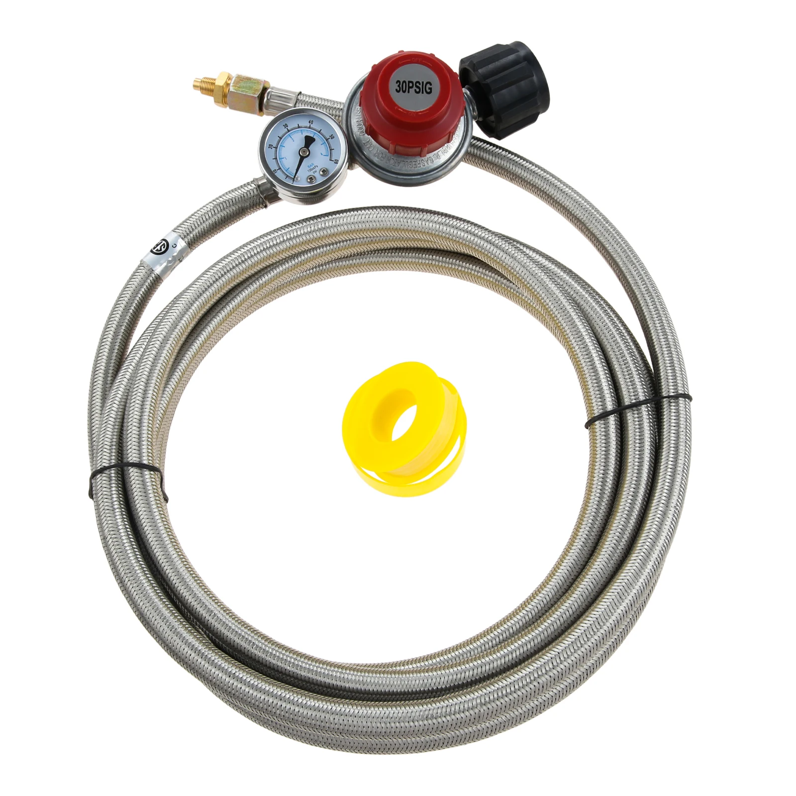 12 ft Propane Hose and Regulator High Pressure 030PSI with PSI Gauge Propane Hose Universal
